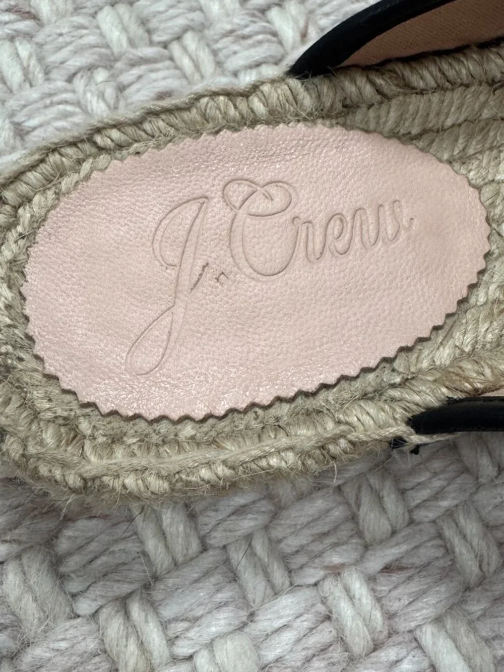 J. Crew Black Leather Slip On Espadrilles Flats Coastal Minimalist Size 7.5